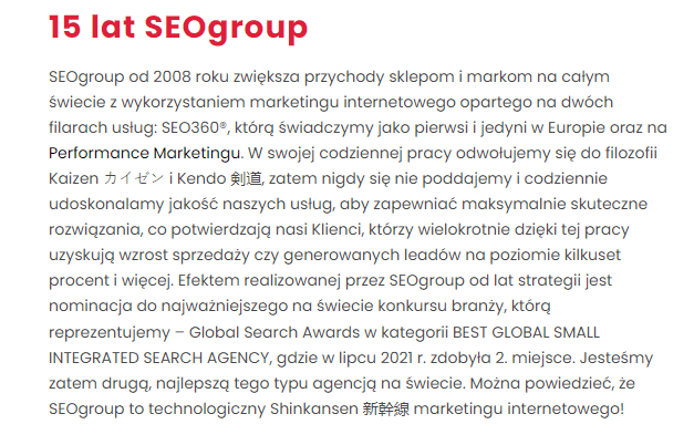 Zdj 5. Historia SEOgroup – firmy z ponad 15-letnim doświadczeniem w branży.