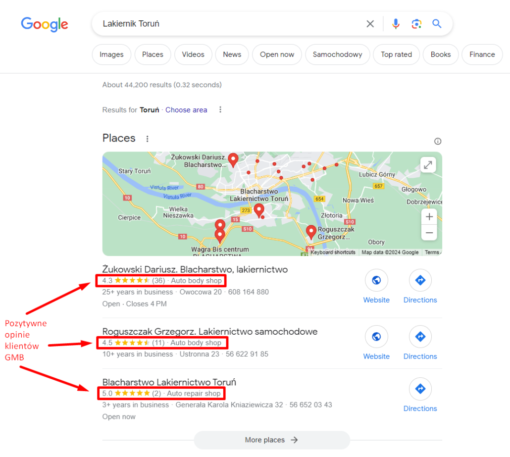 Lokalny 3-pack w Google zwiększający widoczność wizytówek GMB.