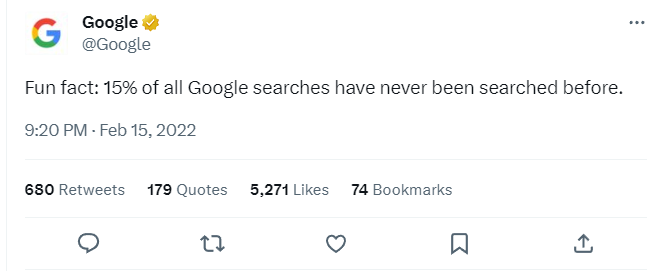 15% wyszukiwań w Google nie było nigdy wcześniej wyszukiwanych