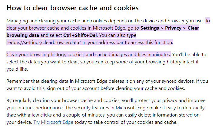 Zdj 5. Zasady czyszczenia cache w Microsoft Edge.